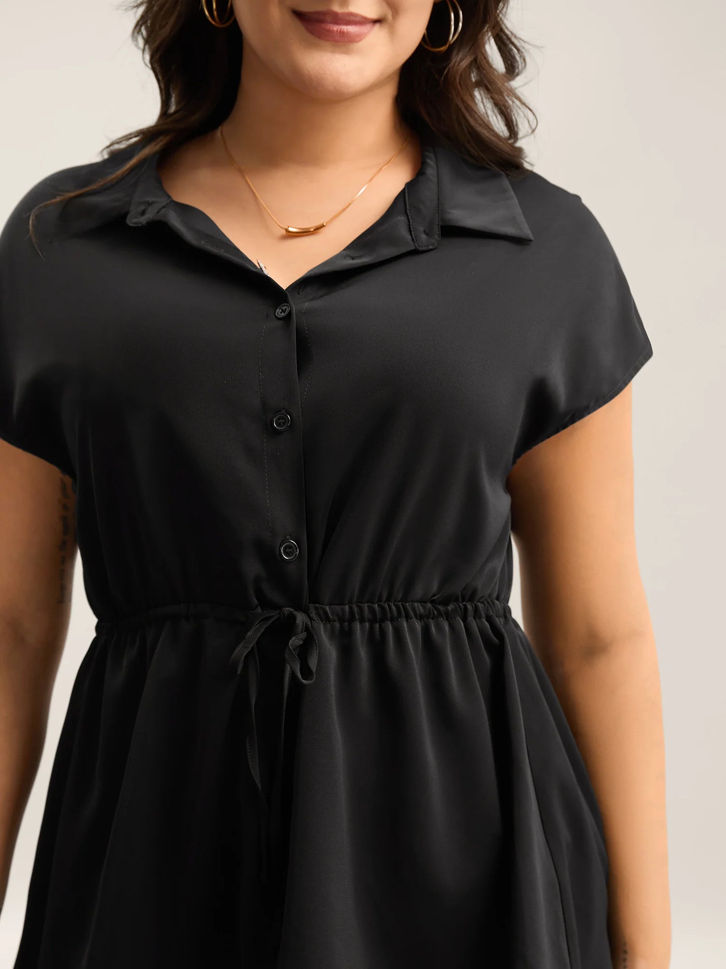 Anti-Wrinkle Drawstring Waist Blouse