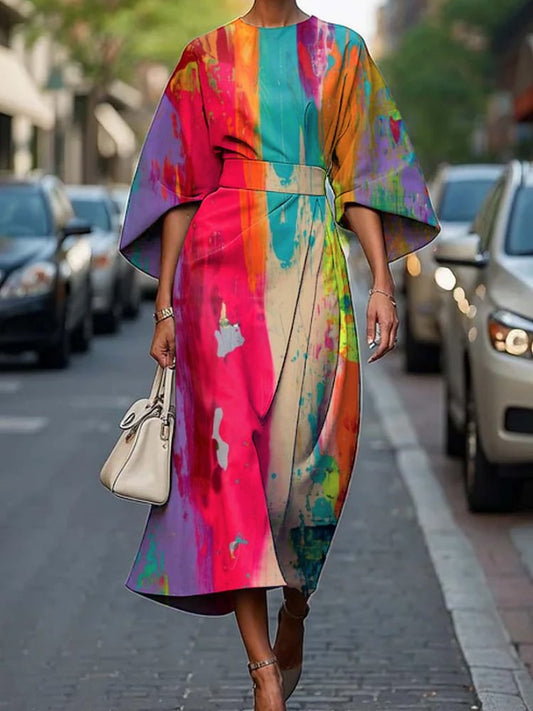 Women's Vintage Elegant Abstract Print Midi Dress