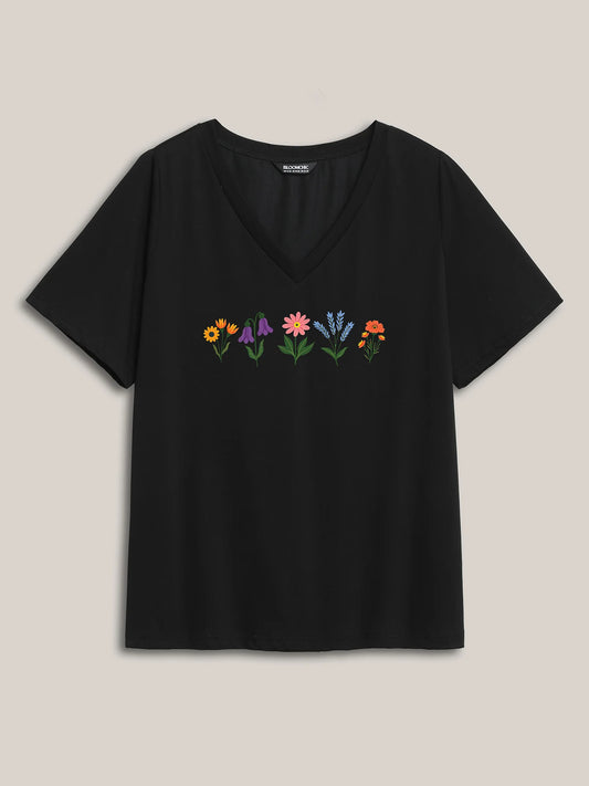 Backyard Flowers Pattern V-Neck T-Shirt