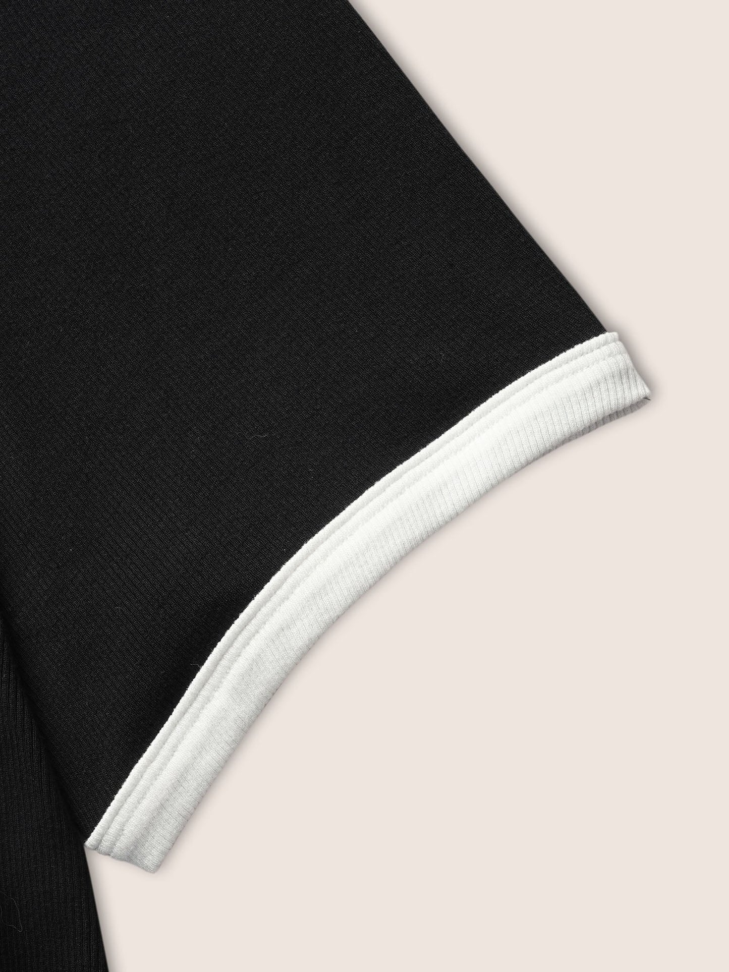 Asymmetrical Neck Contrast Trim Pit Strip T-shirt
