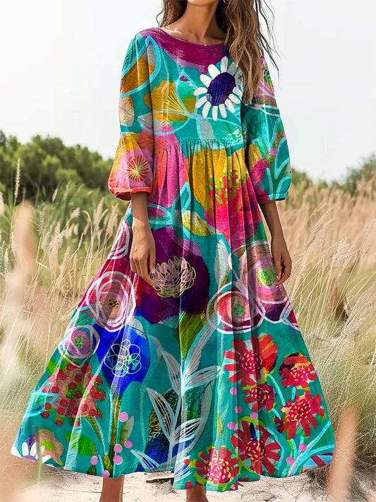 Women's Floral Art Print Crew Neck Dress