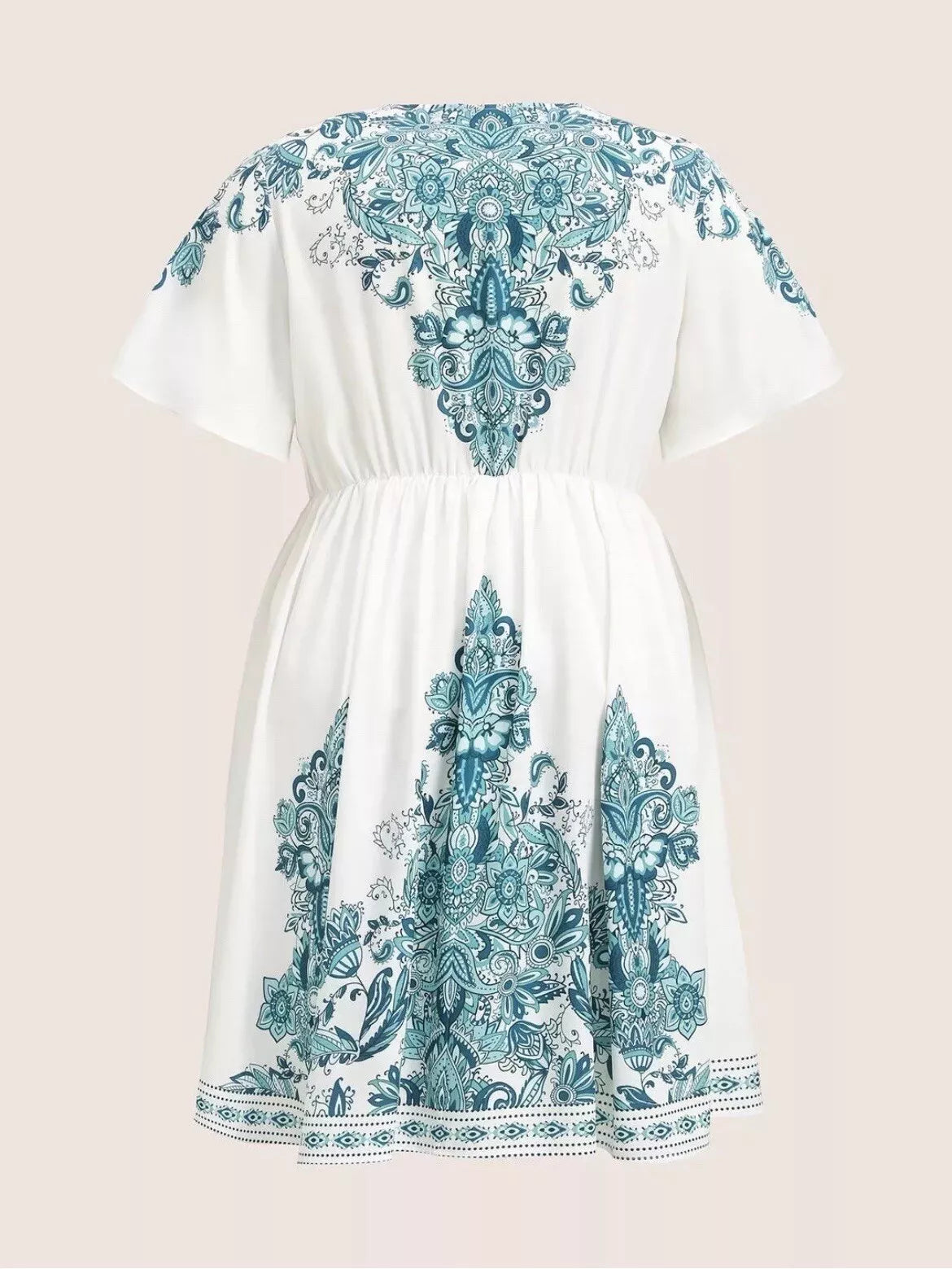 Bandana Print Ruffle Sleeve V-Neck Pocket Knee Dress
