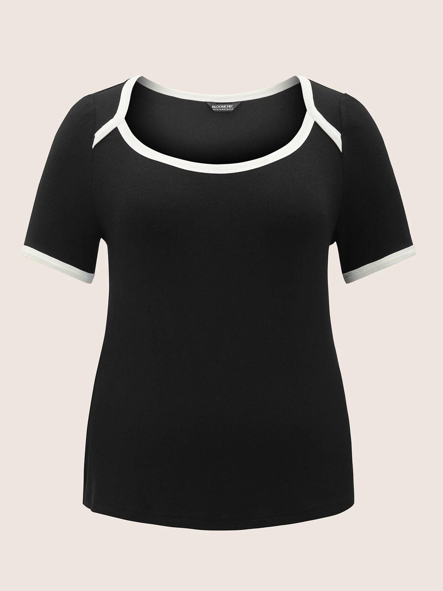 Asymmetrical Neck Contrast Trim Pit Strip T-shirt