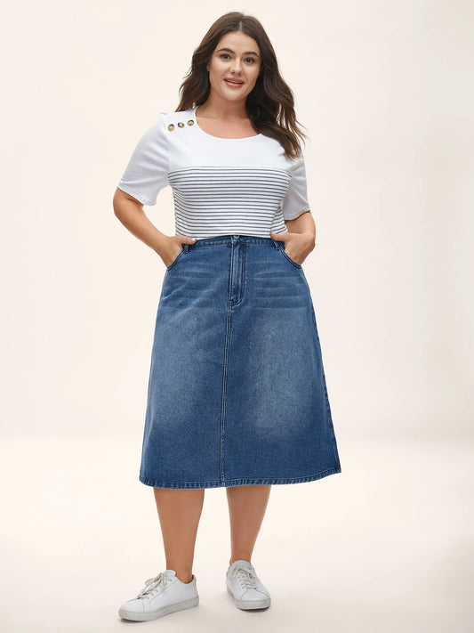 A-Line Midi Denim Skirt