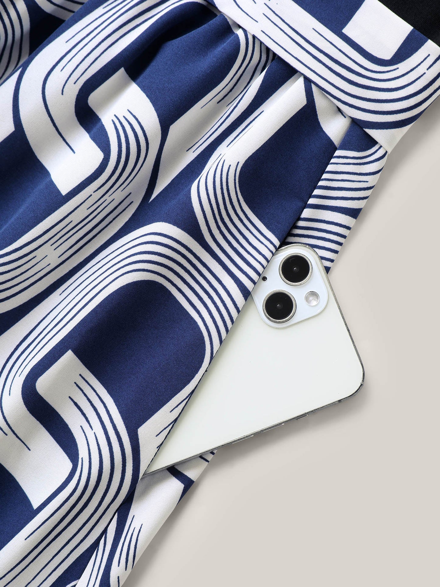 Abstract Pattern Color Contrast Belted Midi Dress