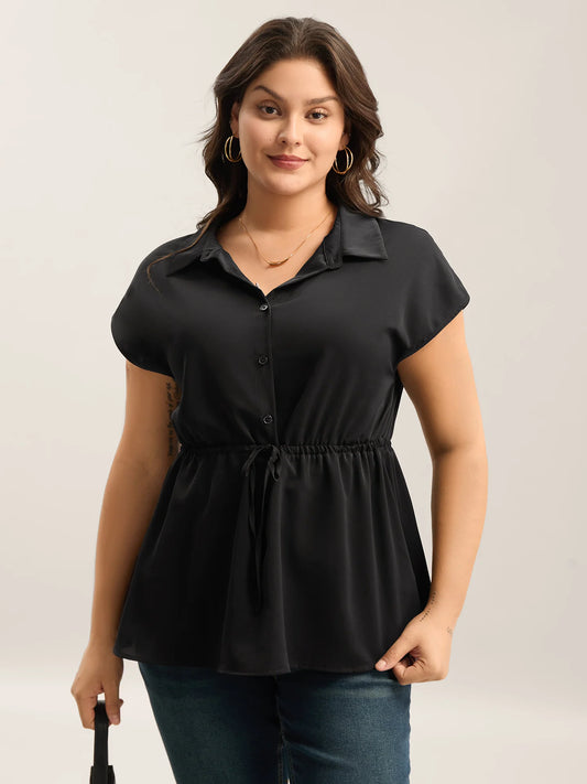 Anti-Wrinkle Drawstring Waist Blouse