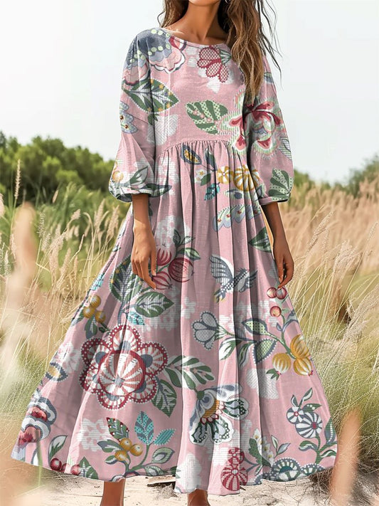Women's Floral Art Print Crew Neck Dress