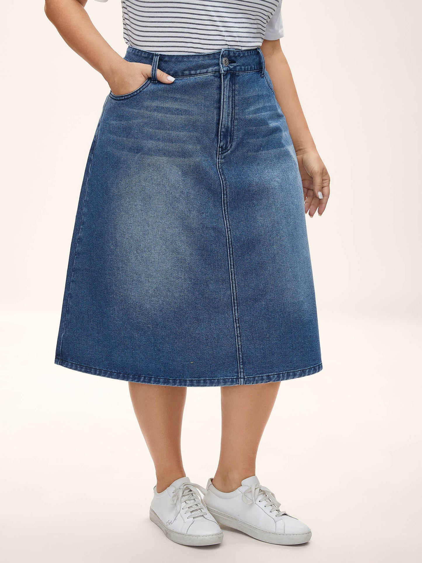 A-Line Midi Denim Skirt