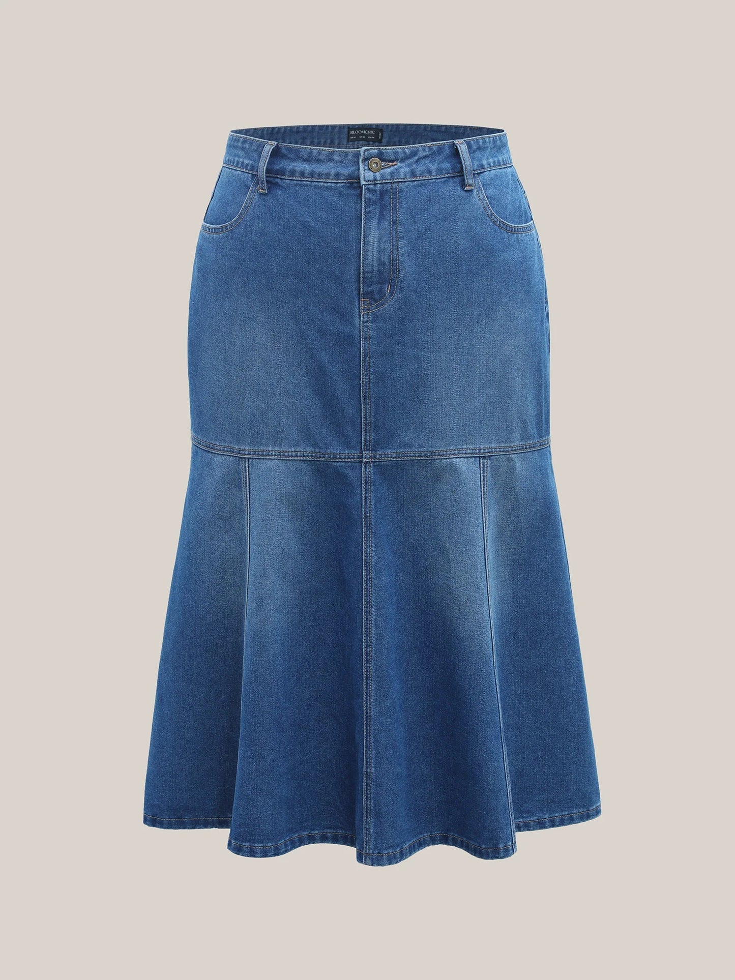 A-Line Seamed Maxi Denim Skirt