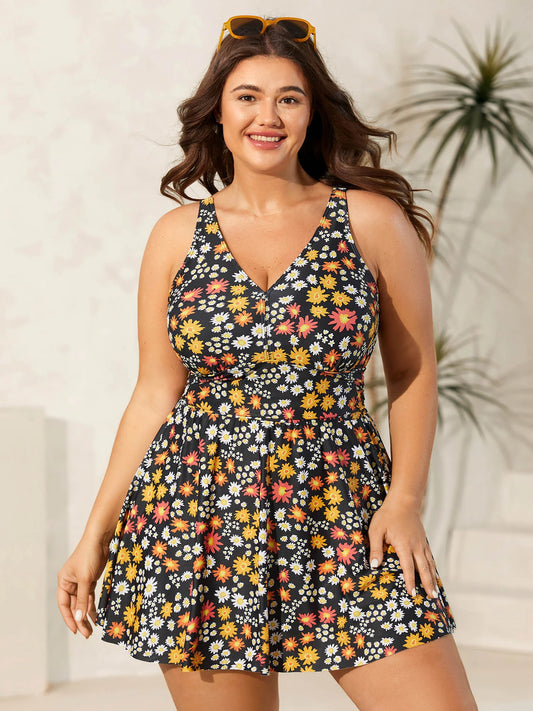 Anti-Float Ties Floral Print Swim Dress