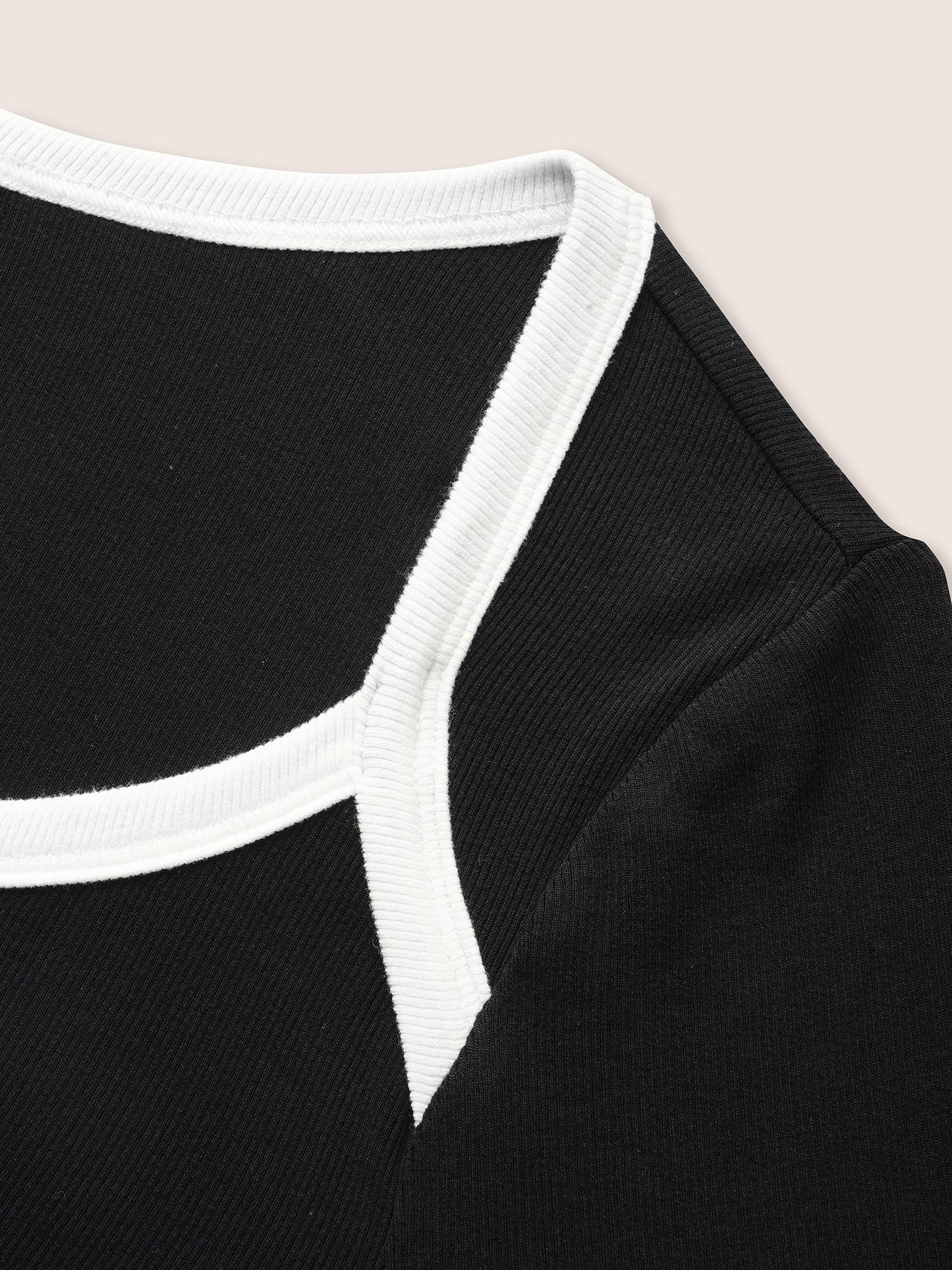 Asymmetrical Neck Contrast Trim Pit Strip T-shirt