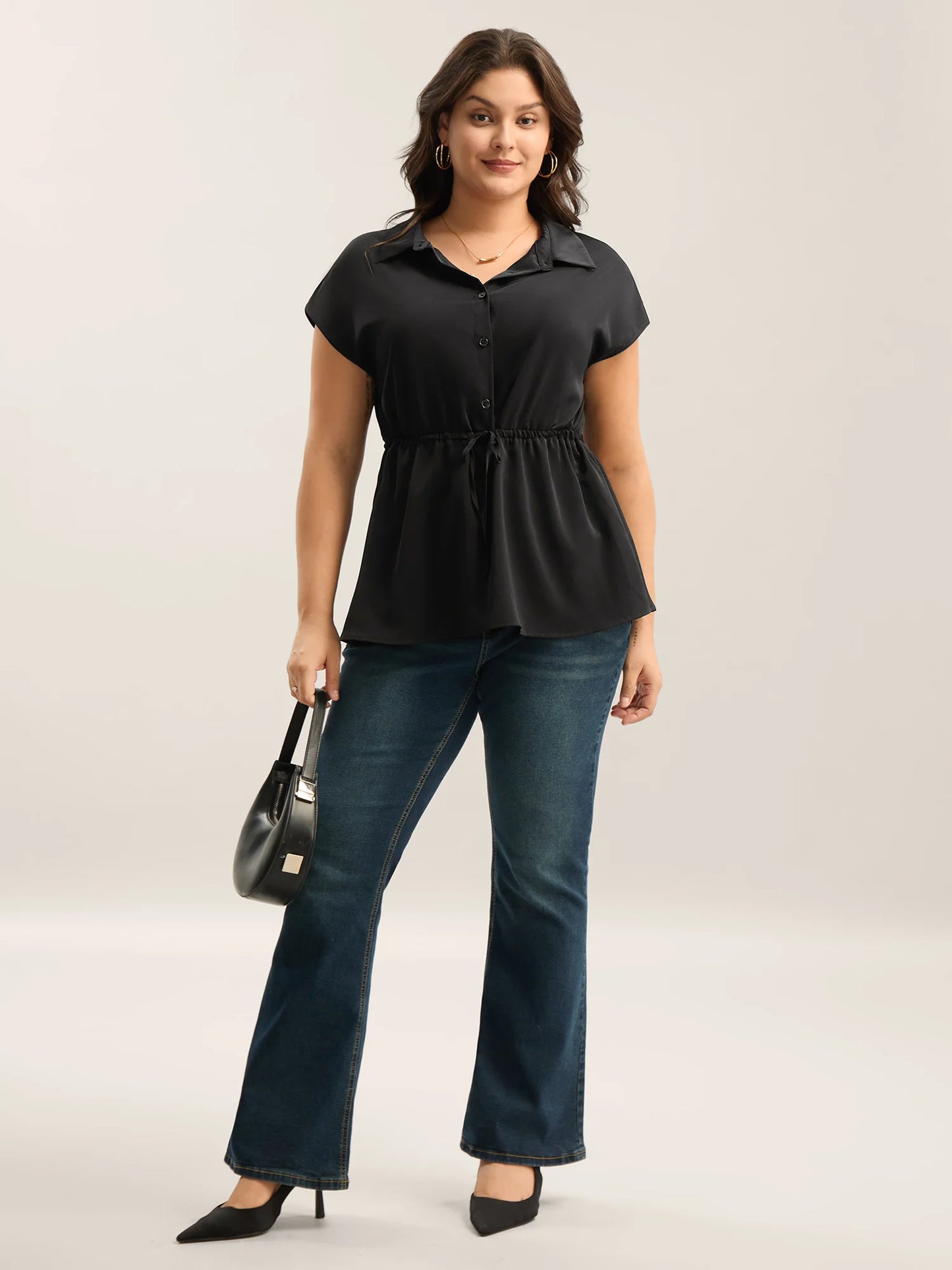 Anti-Wrinkle Drawstring Waist Blouse