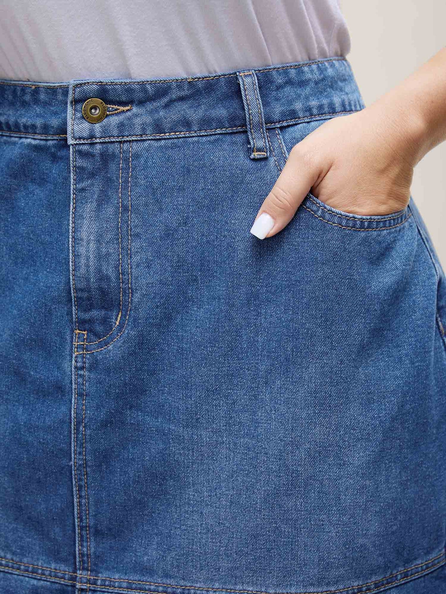 A-Line Seamed Maxi Denim Skirt