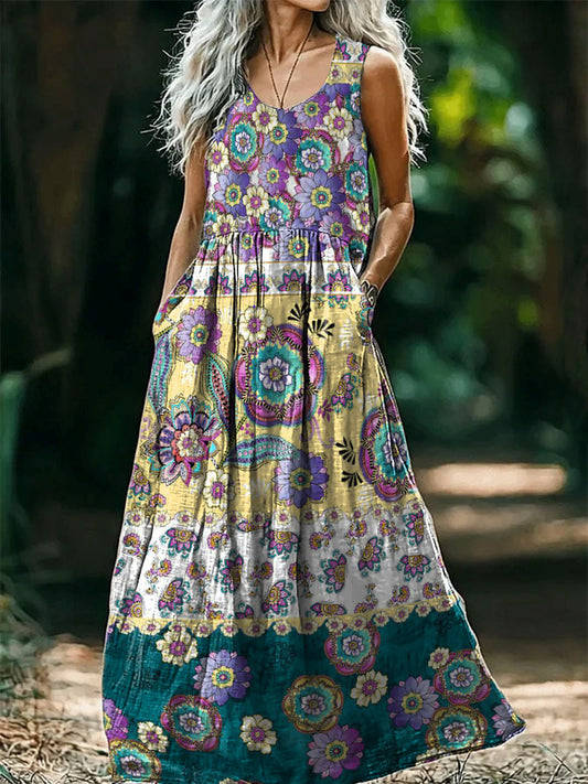Women's Art Floral Hippie Print Tank Dress