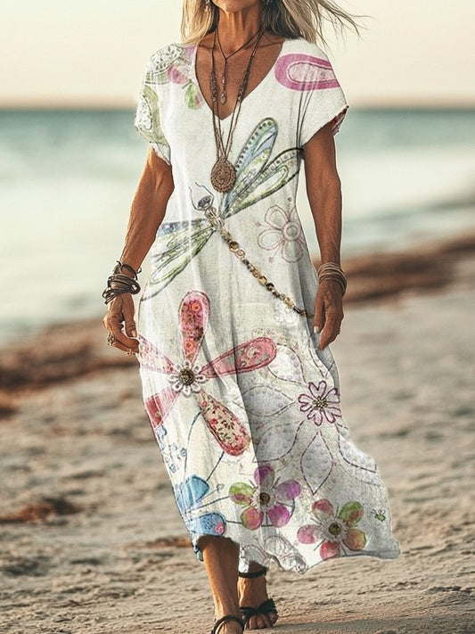 Women's Vintage Dragonfly Art Print Dress