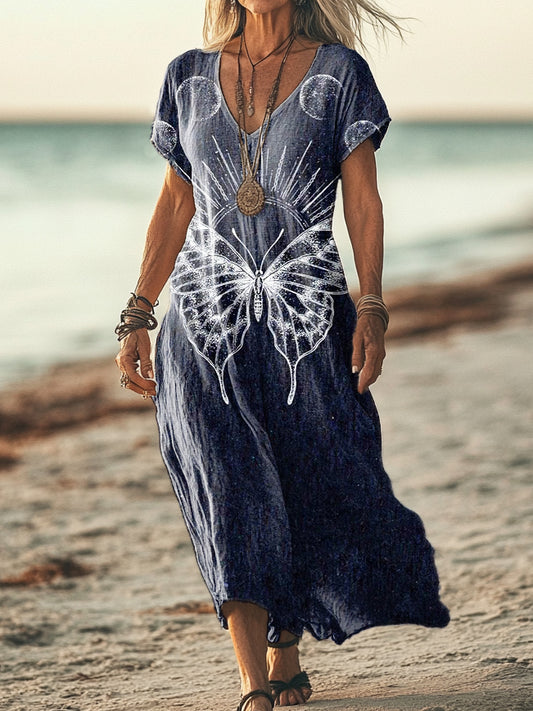 Women's Vintage Butterfly Art Print Dress